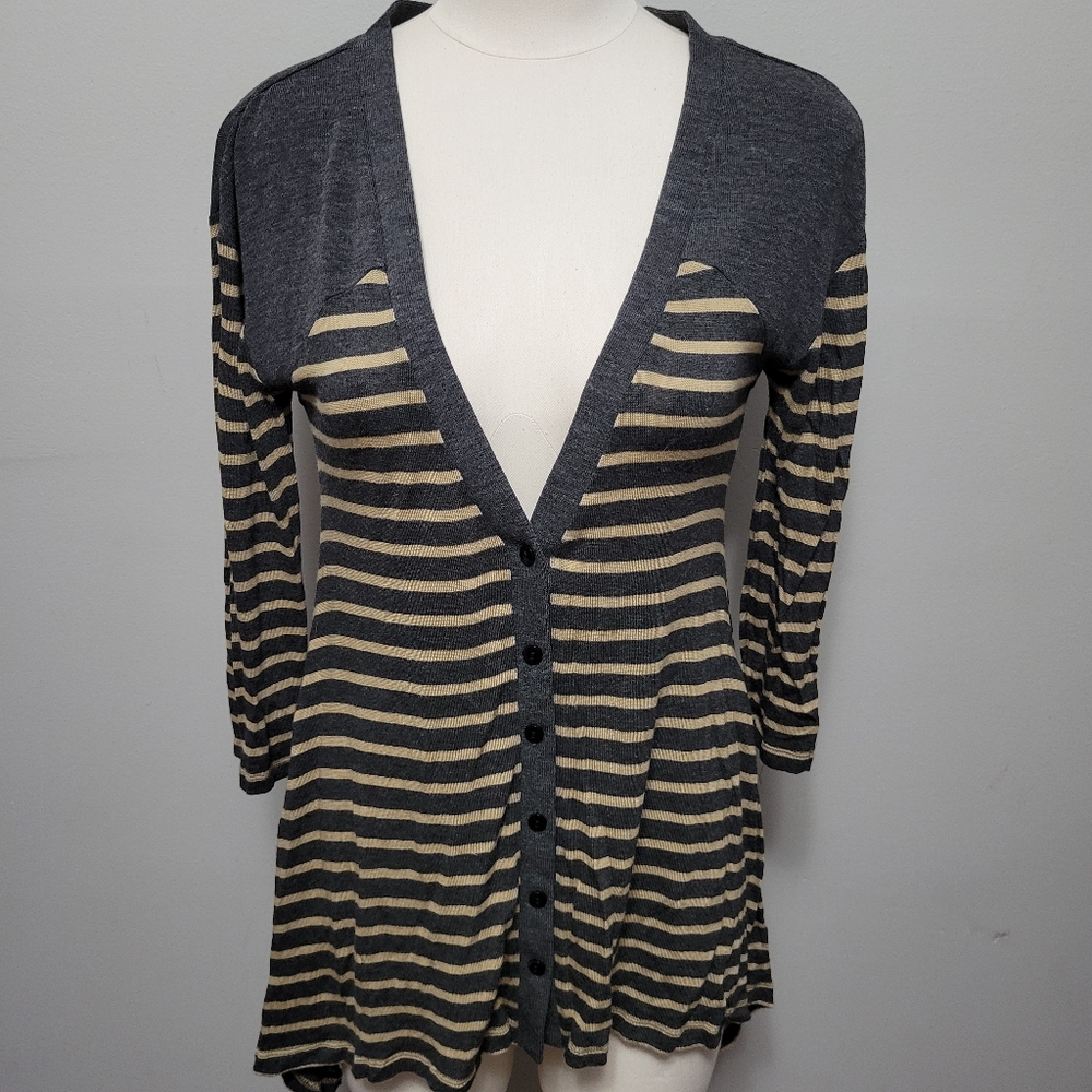 Cable & Guage striped sharkbite knit cardigan size medium